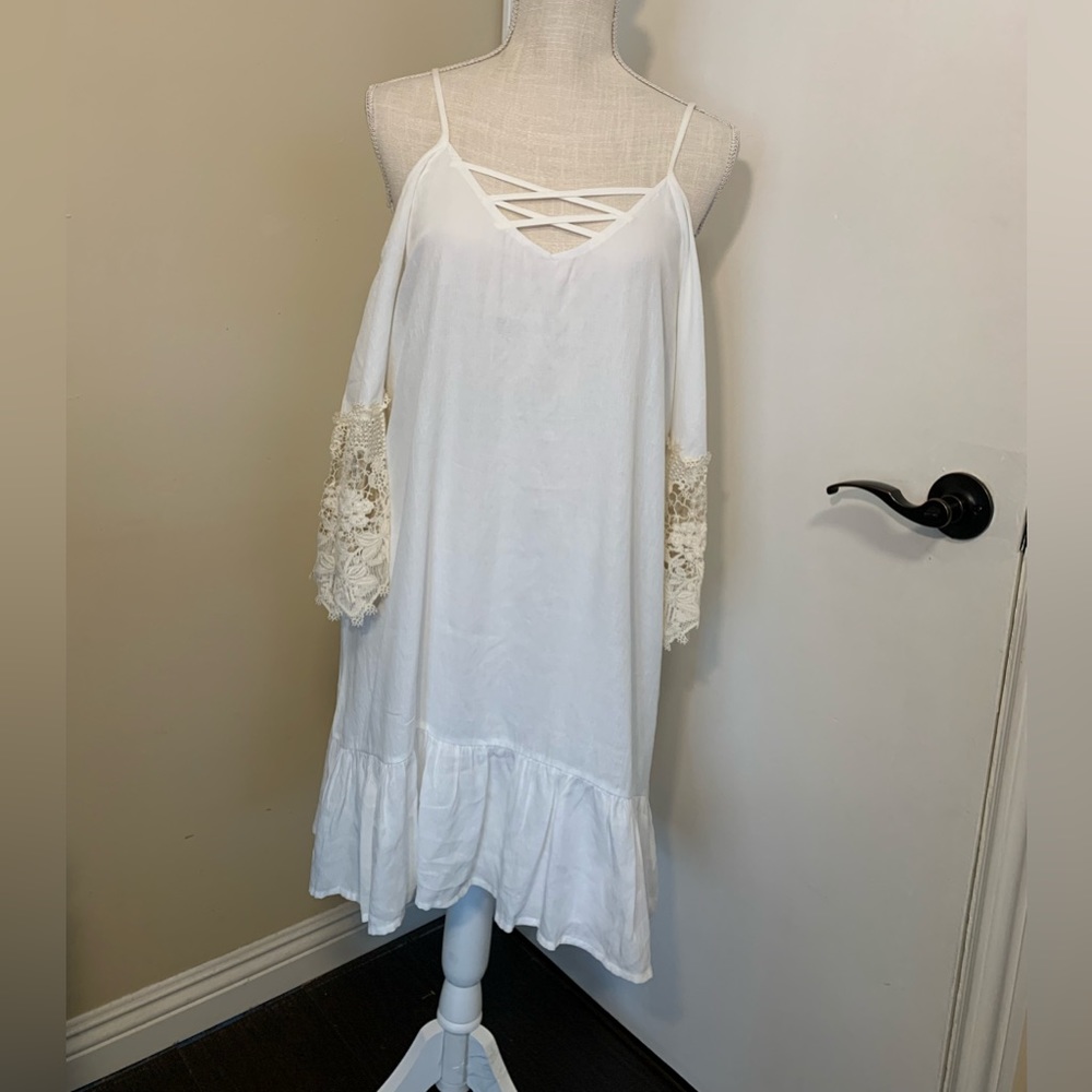 Tassels and Lace White Spaghetti Strap Dress.